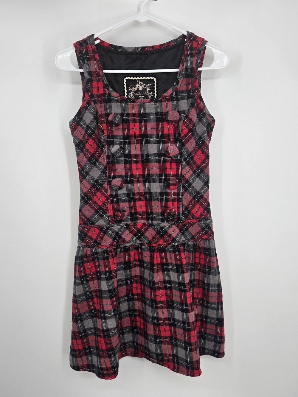 Goelia Red & Gray Drop Waist Plaid Sleeveless Mini Dress Small (8537)